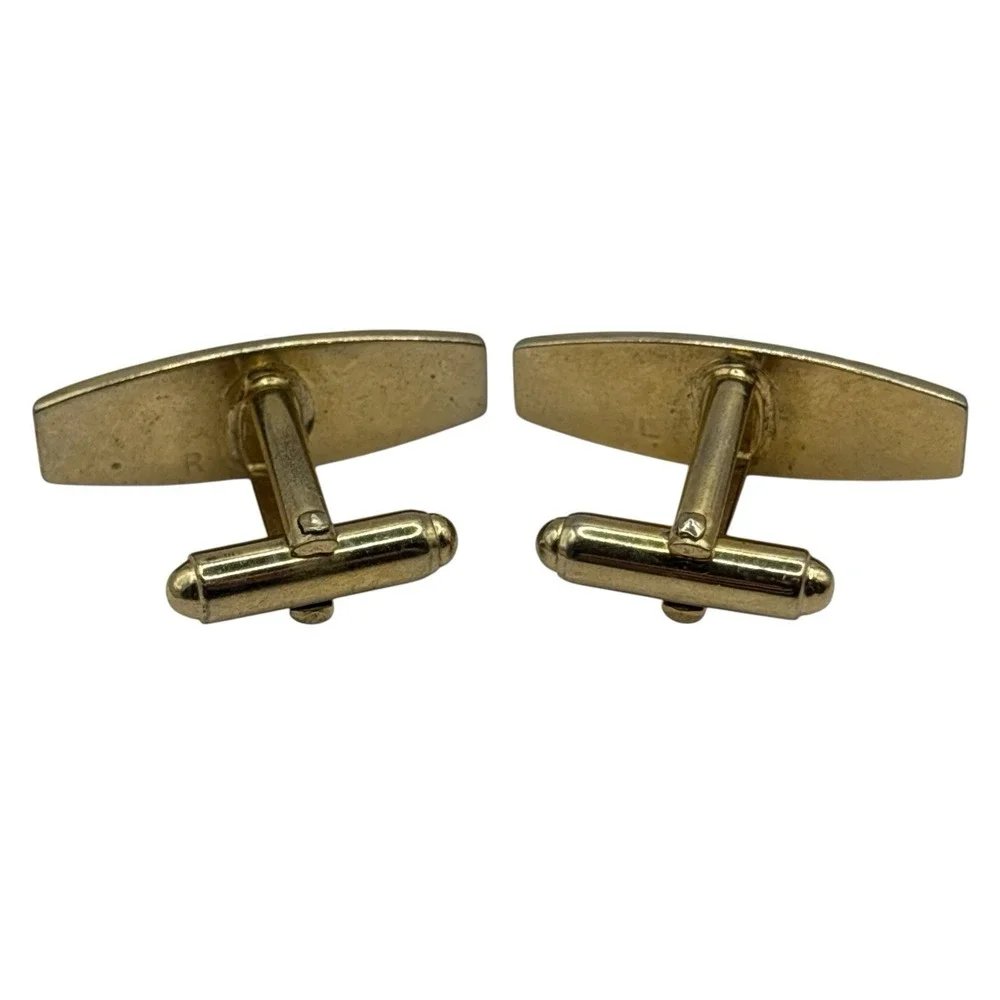 Vintage Gold Tone Cufflinks MCM Clear Rhinestone Geometric Long Bar Design